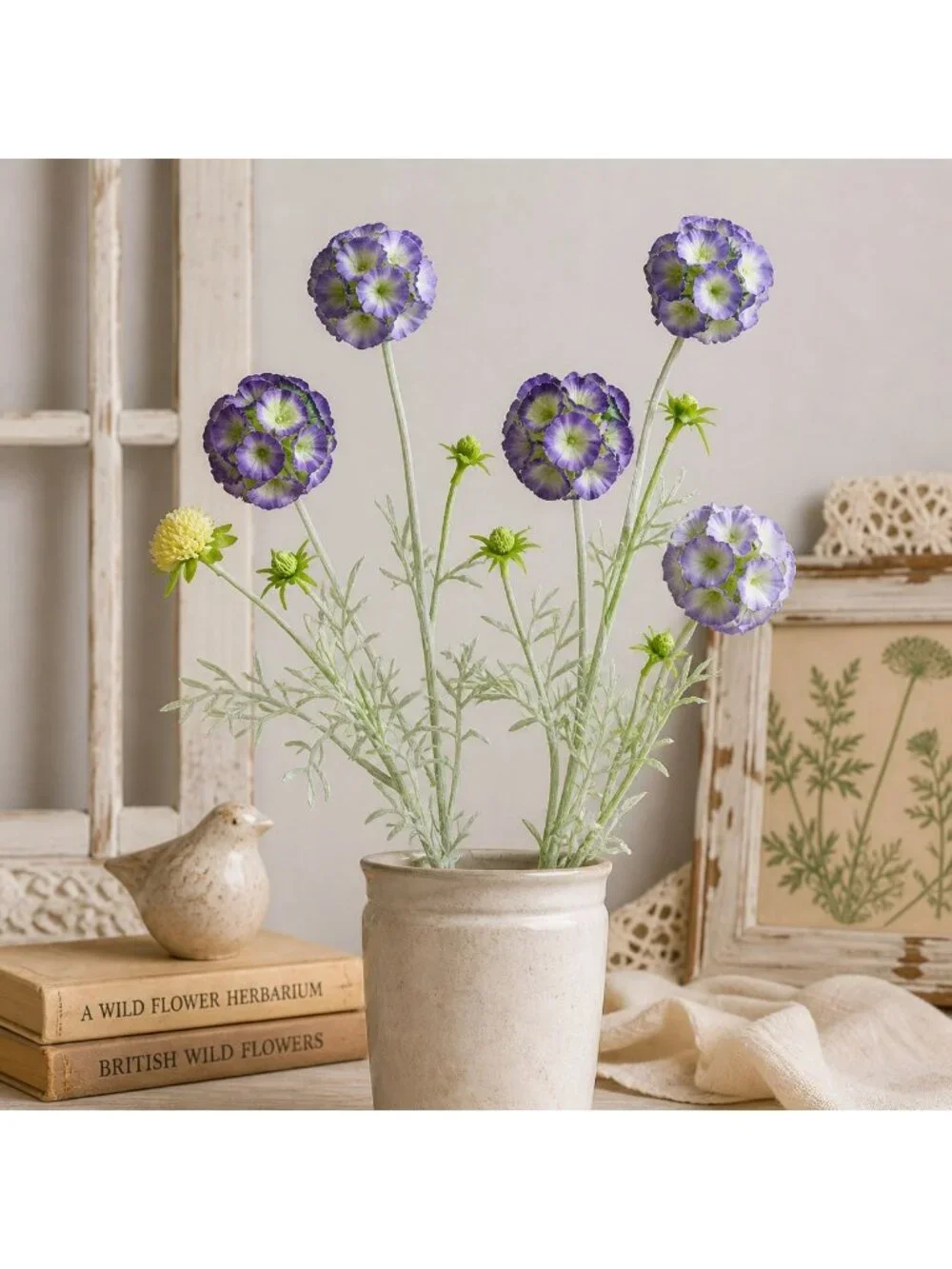 Artificial Scabiosa Flower Stems Purple Blue Large
